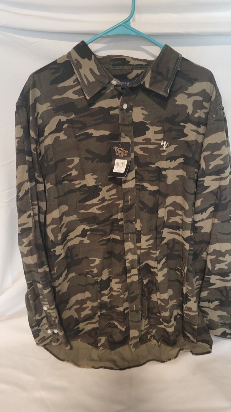 Million Dolla Motive Camo Button Up Shirt Mens 2X NWT Long Sleeve Streetwear